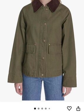 Olive Green Barn Jacket with Brown Corduroy Collar